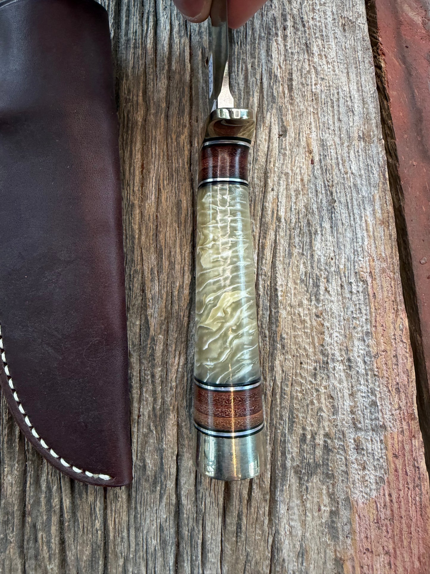 Randall Model 25-5 Trapper in Musk Ox and stacked Leather Stainless Steel NSH