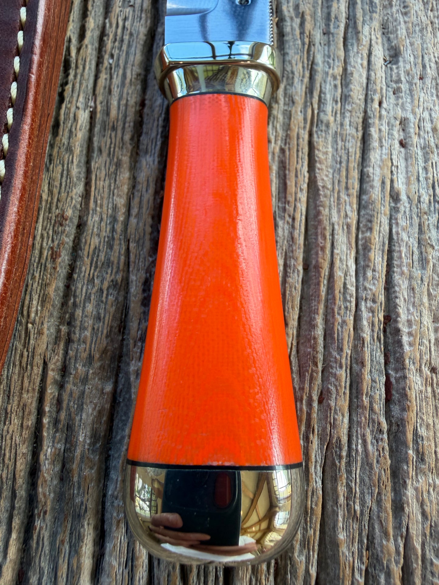 New Randall Model “Gambler” 4 Inch in an Orange G-10 Micarta handle, Nickel Hilt and collar Stainless steel blade, rounded nickel silver butt cap. Loaded!!
