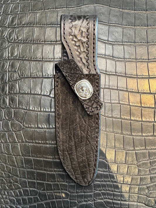 Randall Model 23 in Black Hippo Straight hilt, Canteen Snap, full brass stamping and stitching.