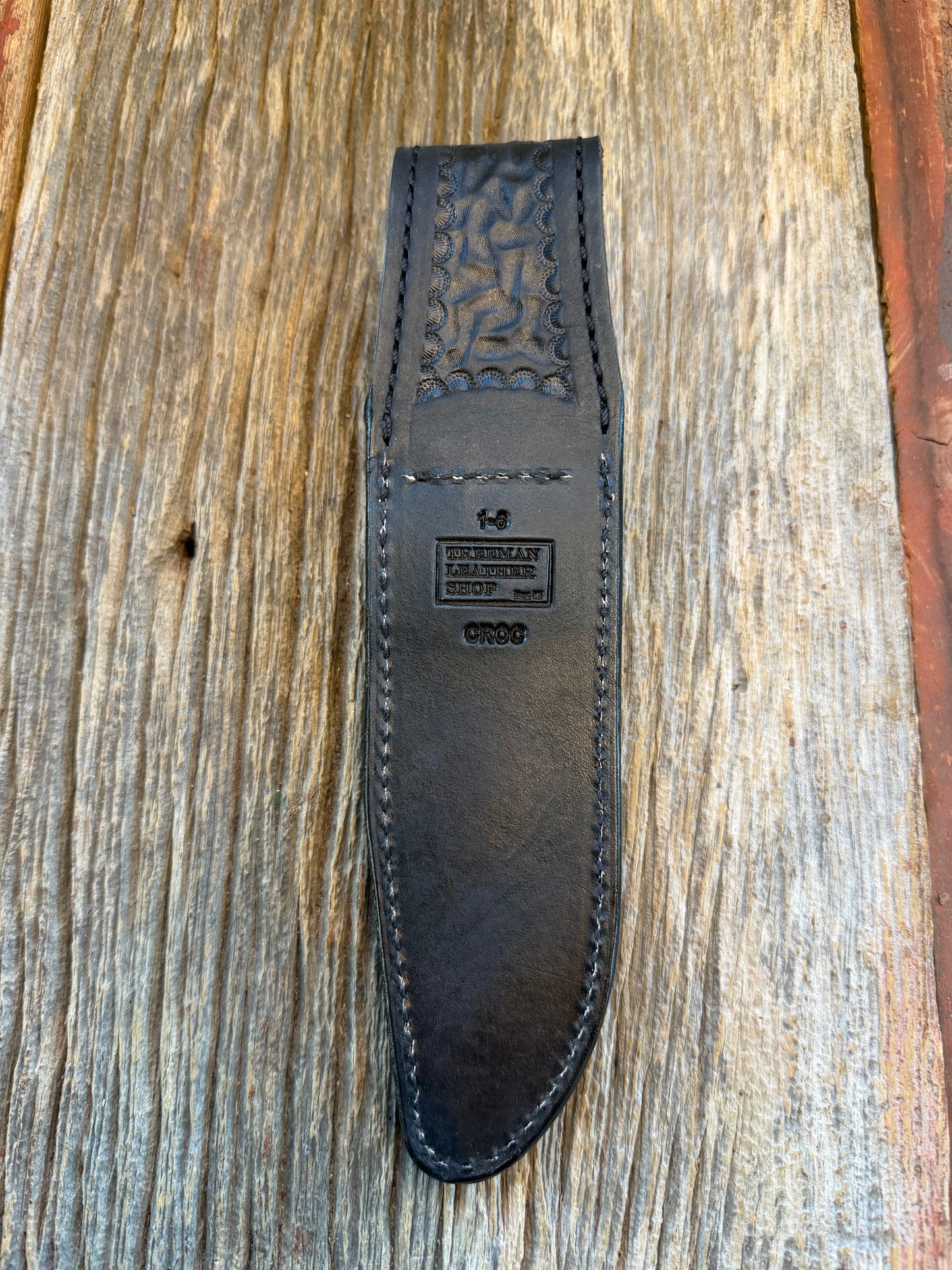 New Randall Model 1-6 Sheath in Exotic Black Crocodile from Treeman. My first 1-6 sheaths made.