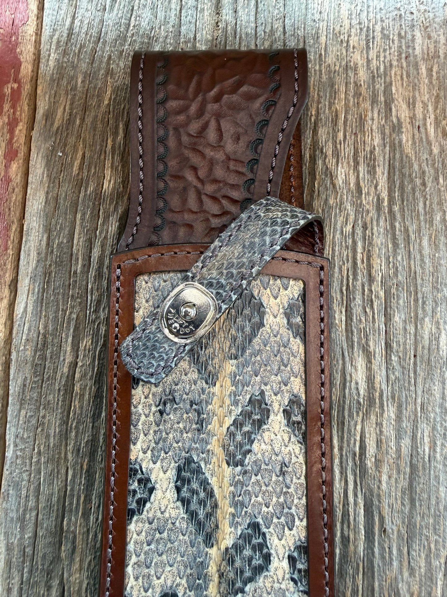 Randall Model 12-11 and 12-8 Large and Small Sasquatch  pair in Exotic Canebreak RattleSnake. An absolute gem 1/1 pair from Treeman Sheaths. Tremendous colors on this one.