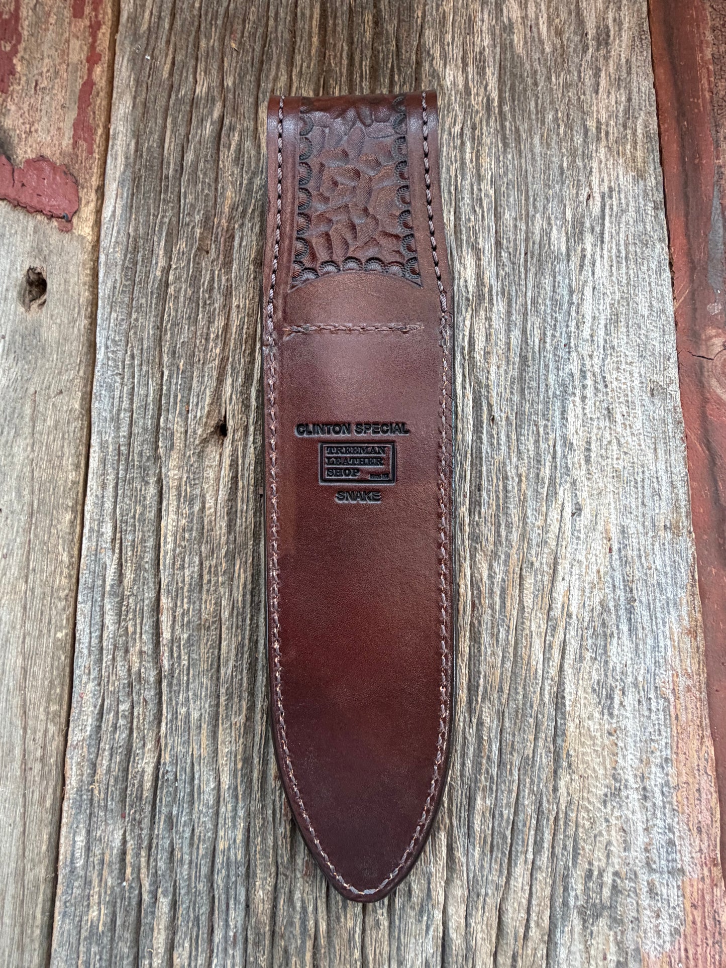 Randall Model Clinton Special Sheath in Exotic West Texas Yellow Gopher Snake from Treeman Sheaths. Great color on this one!!