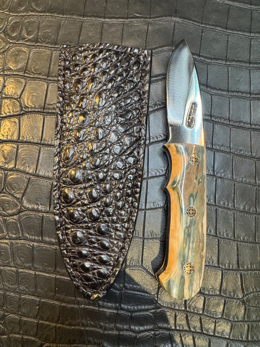 Randall Model Tri Athlete Sheath with Scales Added in Exotic Black Hornback Crocodile by Treeman. (Sheath only)
