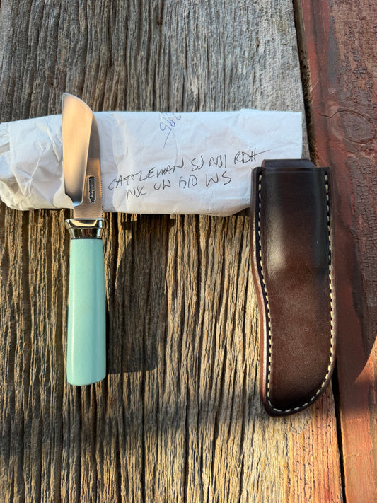 New in Paper Randall Non Catalog Model  Cattleman. G 10 Tiffany handle. Nickel Silver collar, Stainless blade.