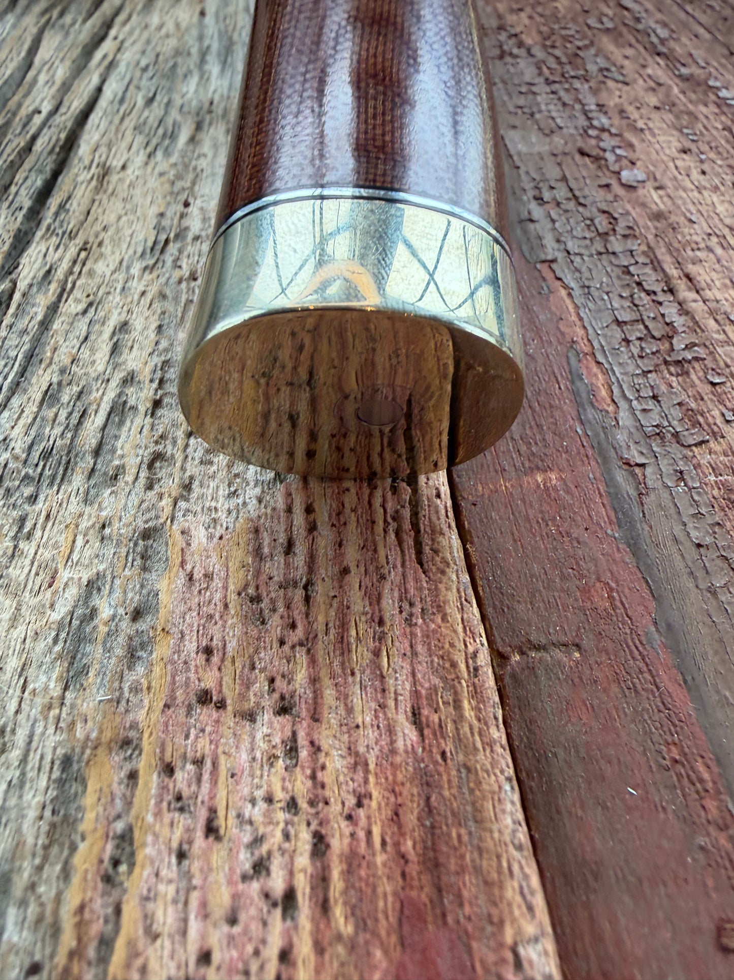 New in Paper Randall Model 19-5 Bushmaster with an Brown Micarta handle. SS blade, Nickel silver single hilt. Lanyard. Brown leather sheath.