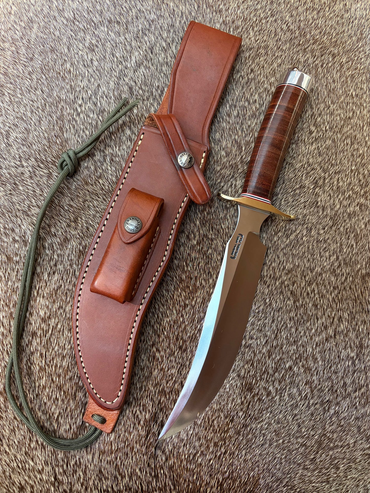 Model 4-8” Randall Knife Society Fighter, designed after a WWII Fighter, only 384 in Leather