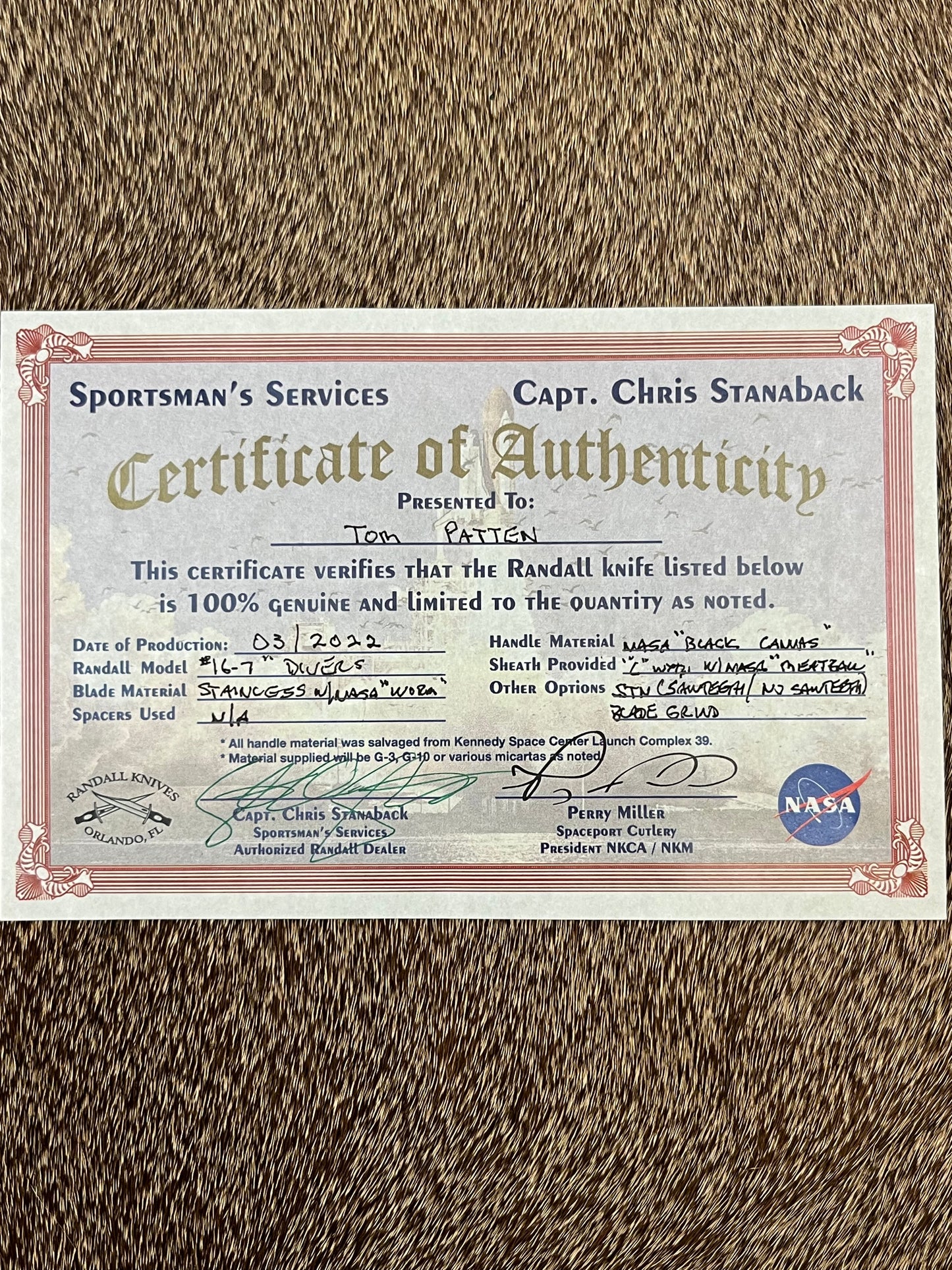 Model 16 Diver                               NASA Black Canvas Micarta