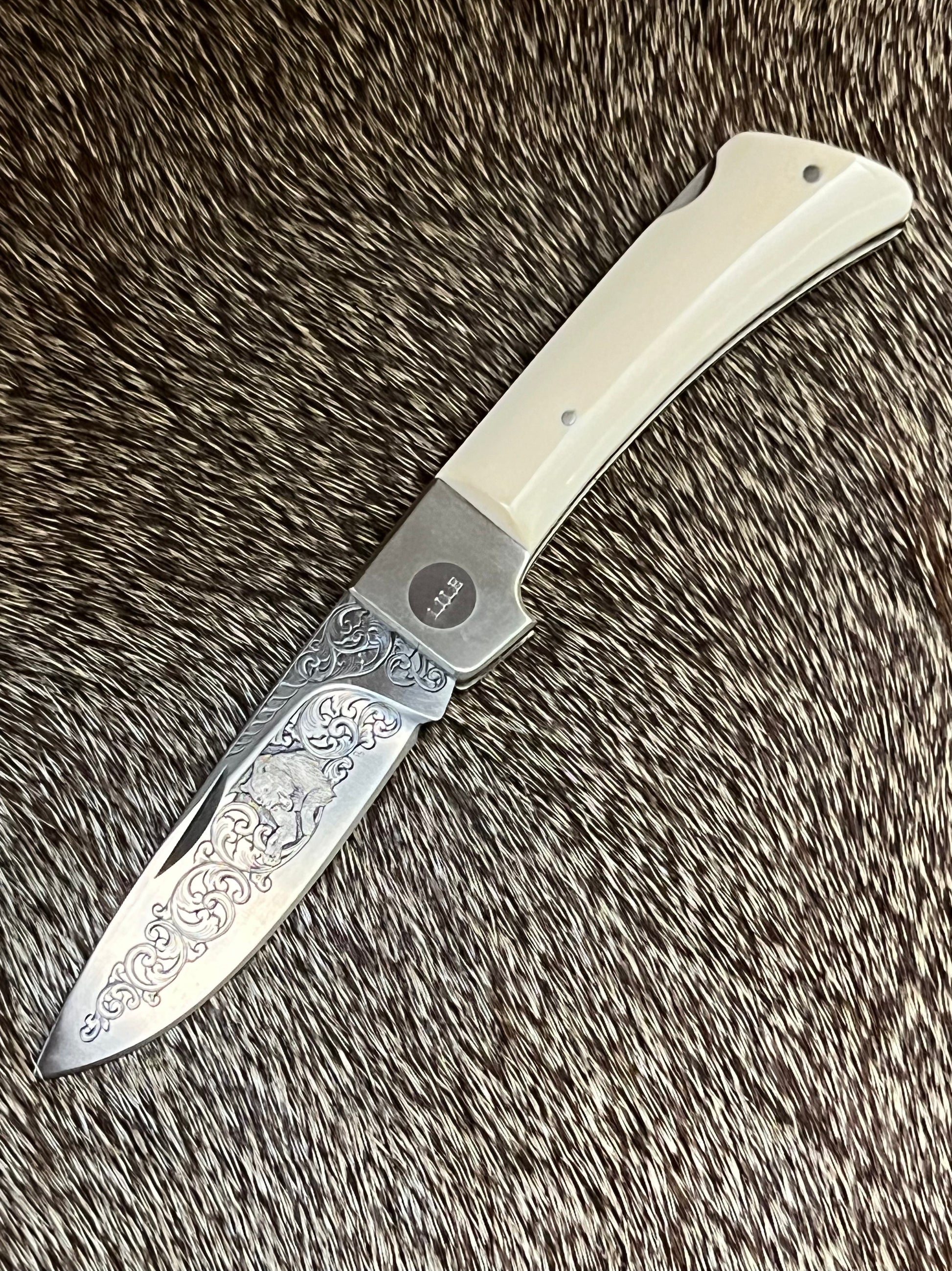 Jimmy Lile Lock Back Folder Ivory with Engraved Blade