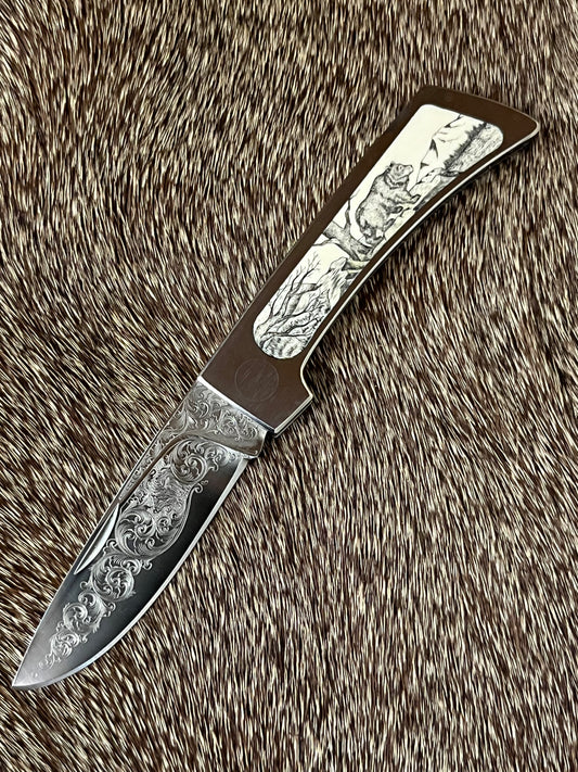 Jimmy Lile Lock Back Folder  Ivory with Engraved Blade