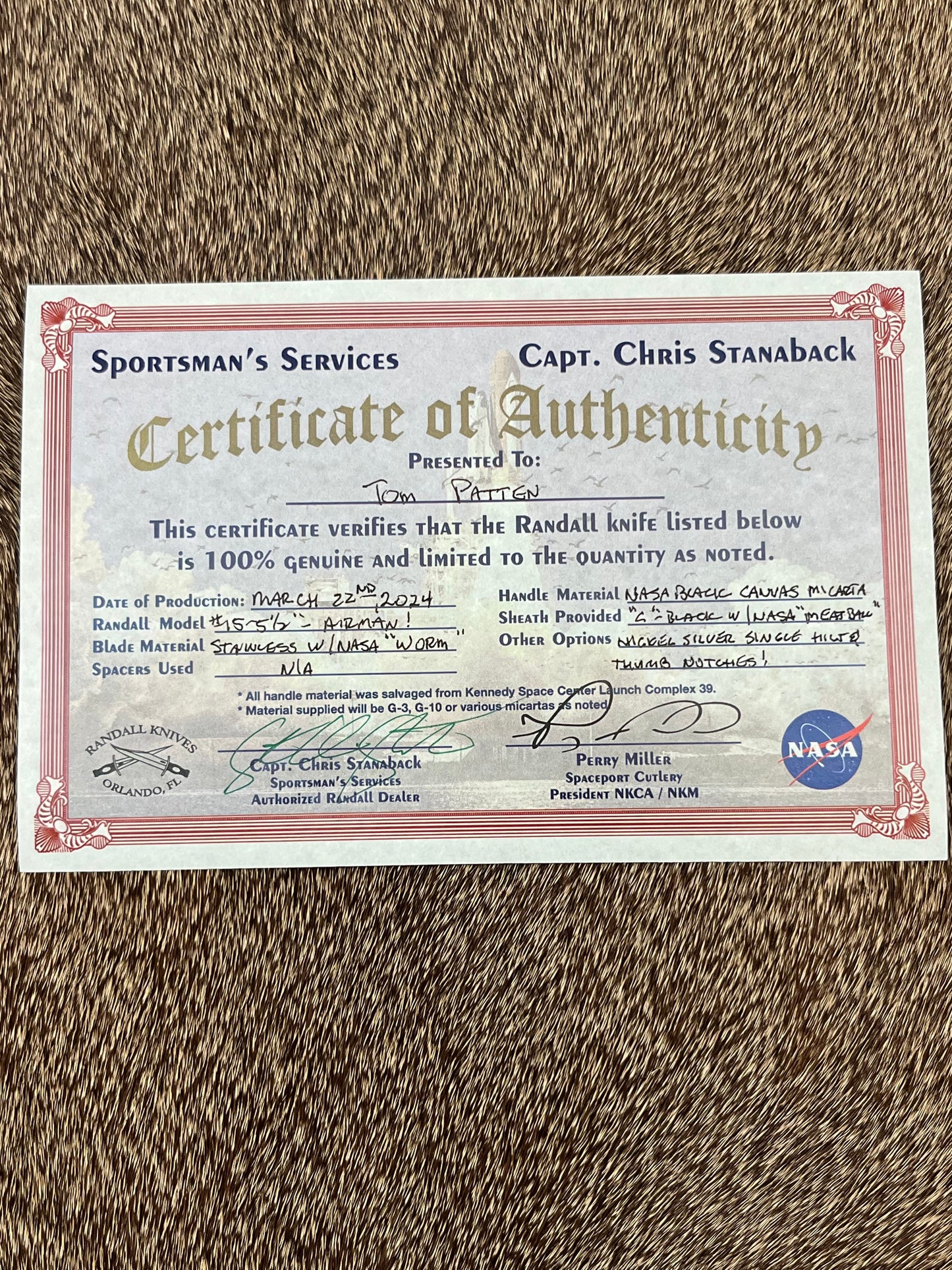 Model 15 Airman NASA Black Canvas Micarta