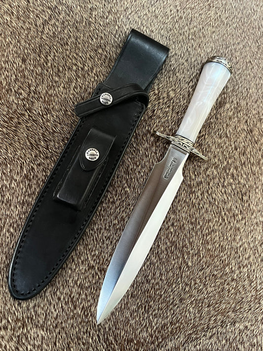 Model 2, Fighting Stiletto, Engraved by Master Engraver Jere Davidson with Fine Silver Inlays