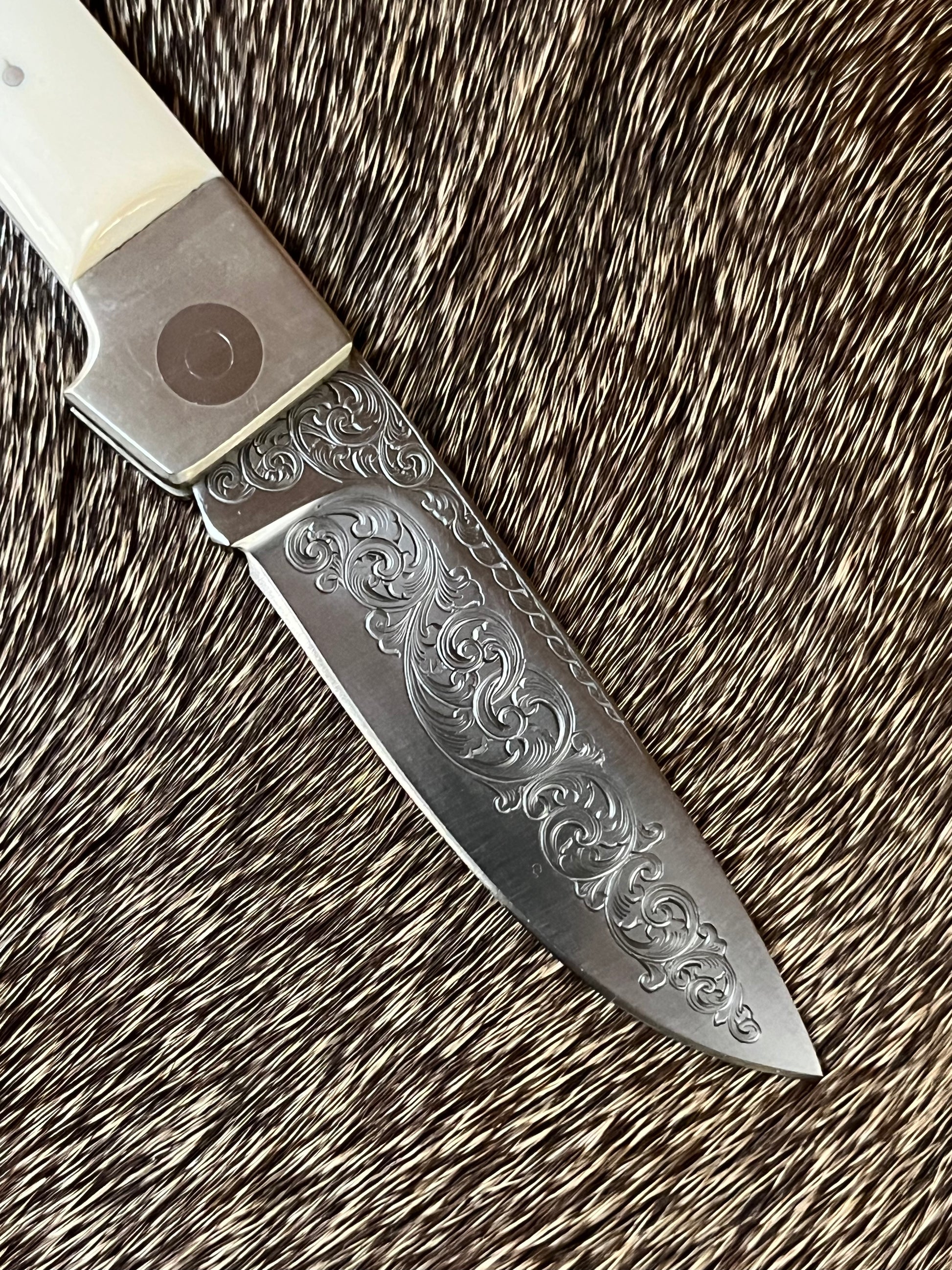Jimmy Lile Lock Back Folder Ivory with Engraved Blade