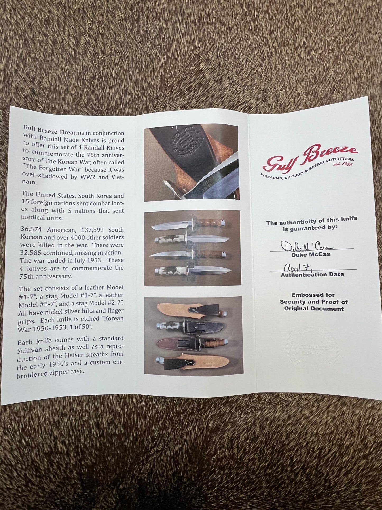 New in Paper Randall Knife Model 2-7 Korean War 75th Anniversary Commemorative 1 of 50 made, Stag finger grooves.