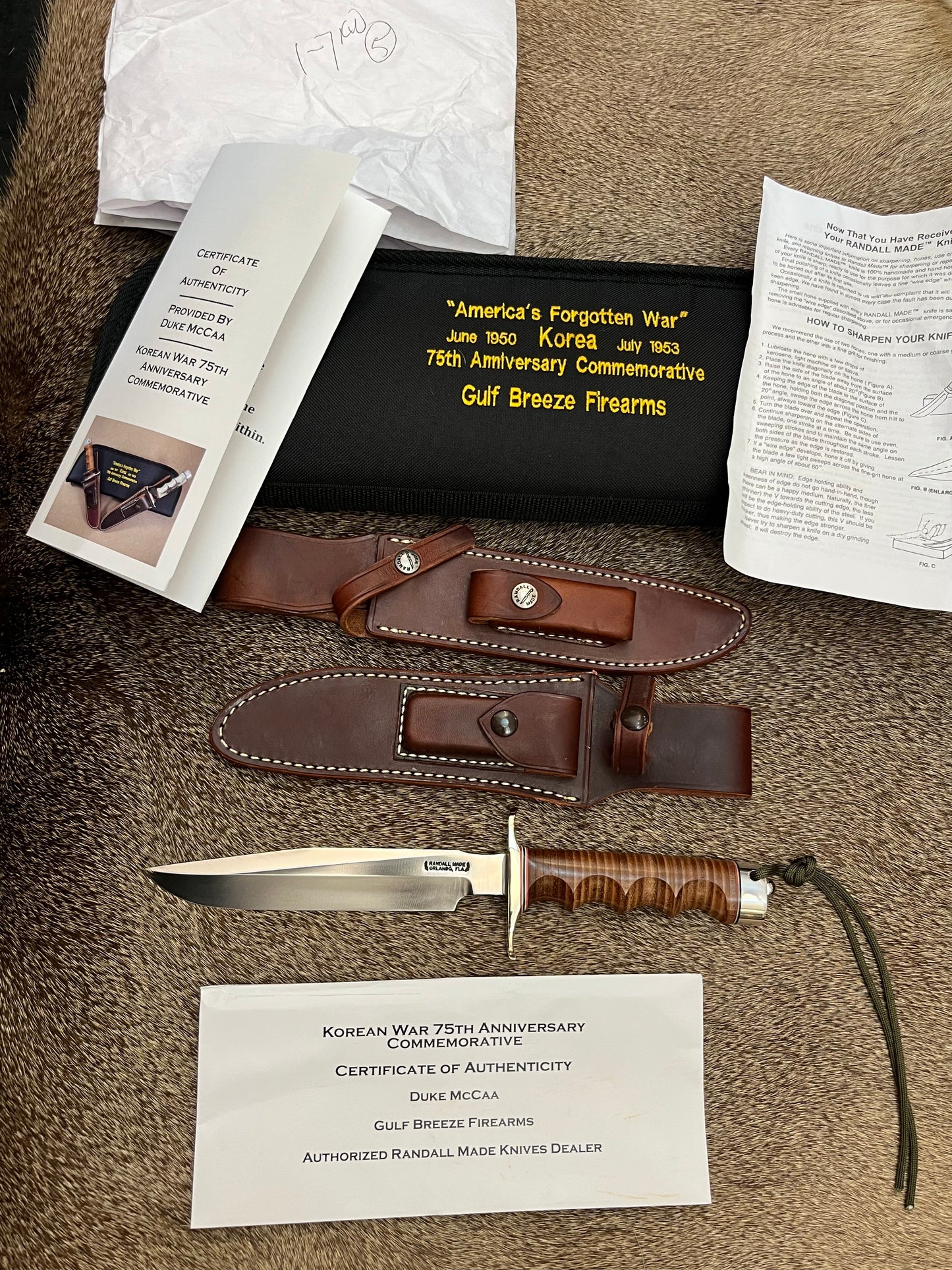 New in Paper Randall Knife Model 1-7 Korean War Commemorative 1 of 50 made Leather