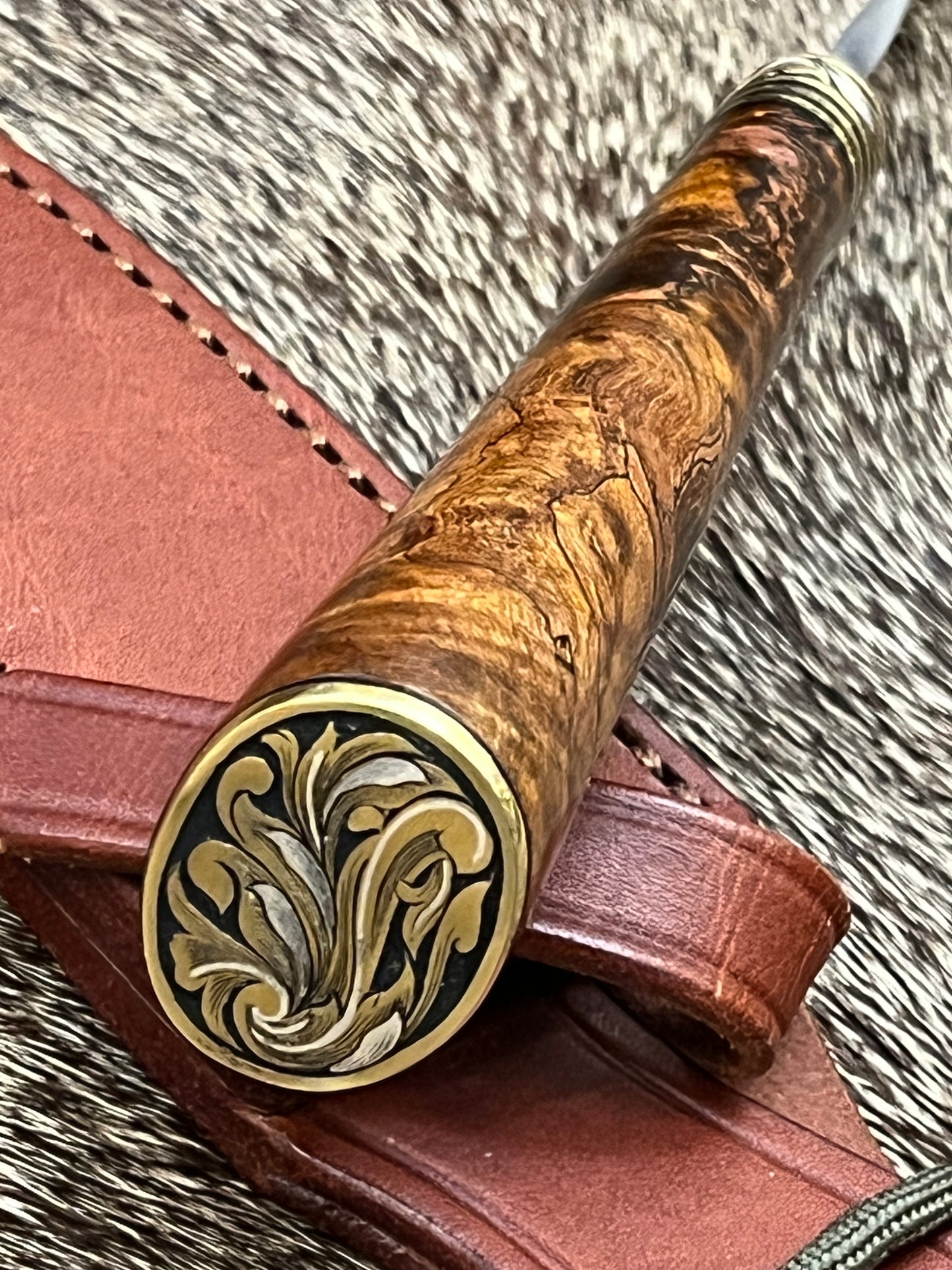 Model 8, Bird & Trout with Beautiful Iron Wood and Engraved by Jere Davidson with Fine Silver Inlays