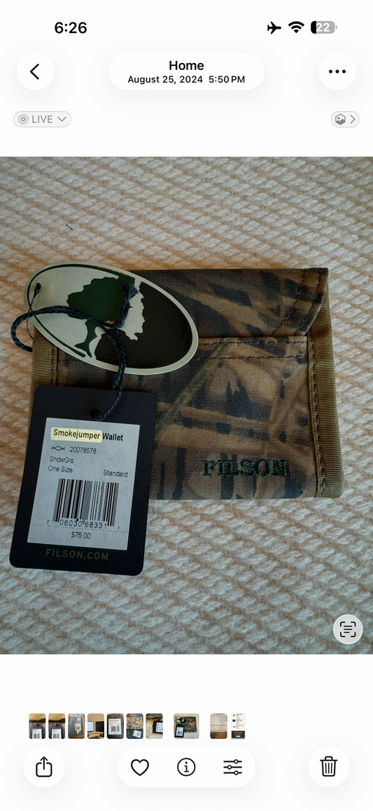 New with Tags Filson Smokejumper Tin Wallet Mossy Oak Shadow Grass 20051128