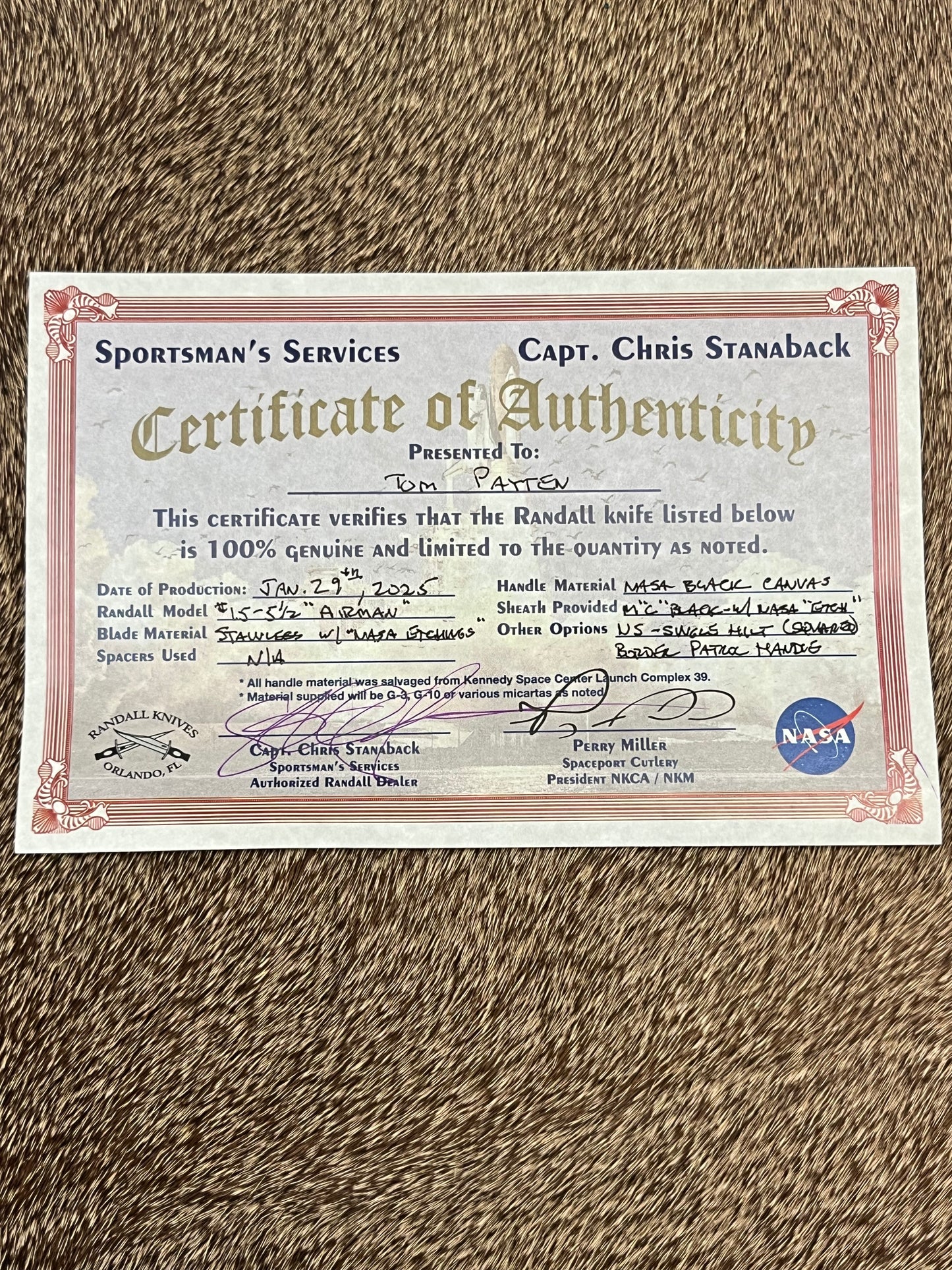 Model 15 - Airman                        NASA Black Canvas Micarta