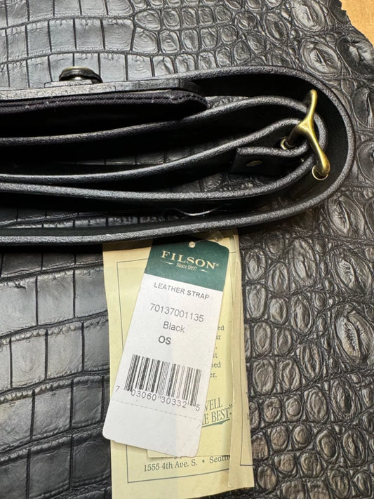 Filson Leather Shoulder Strap MADE IN USA Black Bridle Brass Adjustable Vintage 70137001135