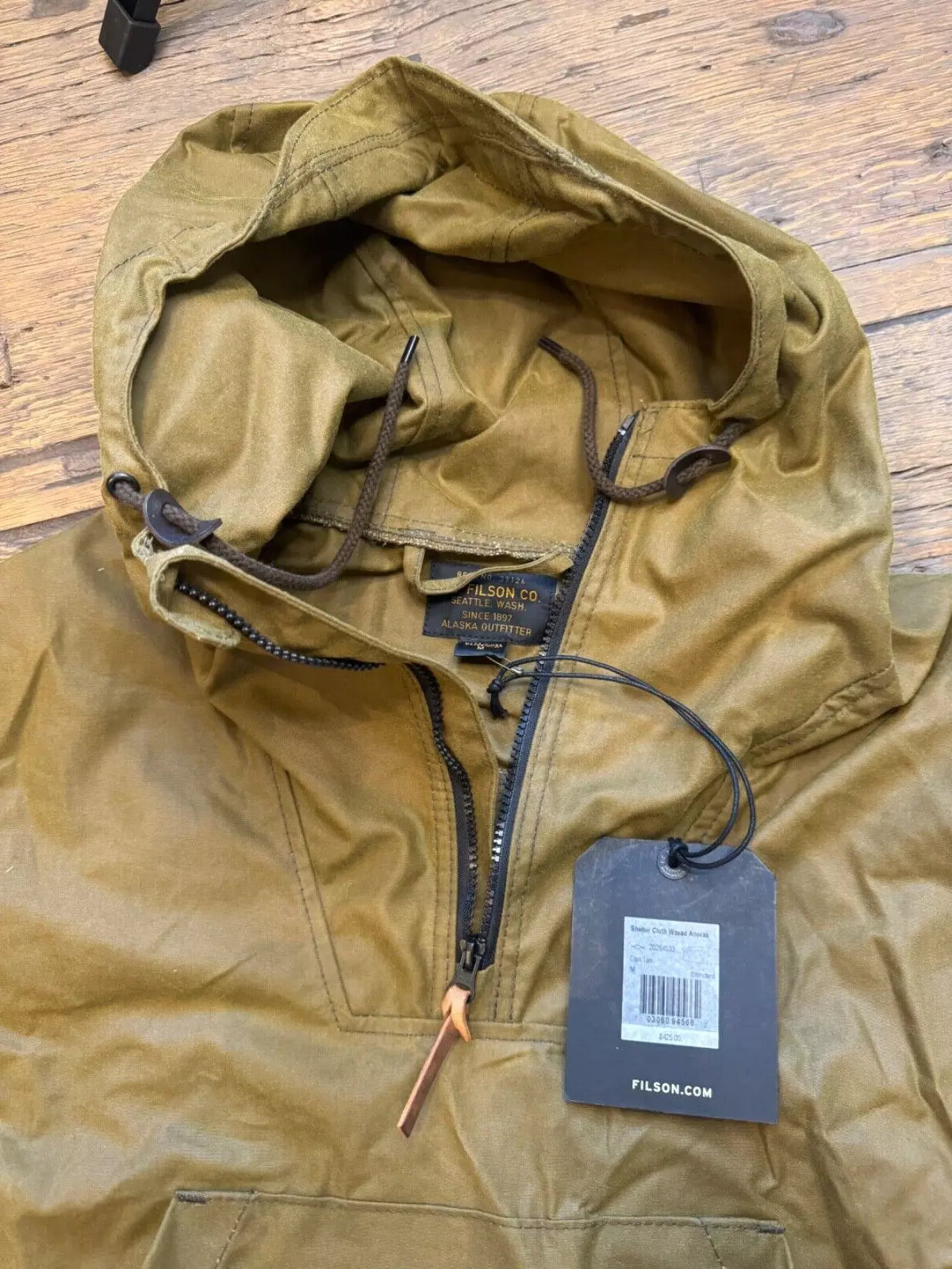 Filson Shelter Cloth Waxed Anorak 20264533 USA Medium Dark Tan Khaki Pullover