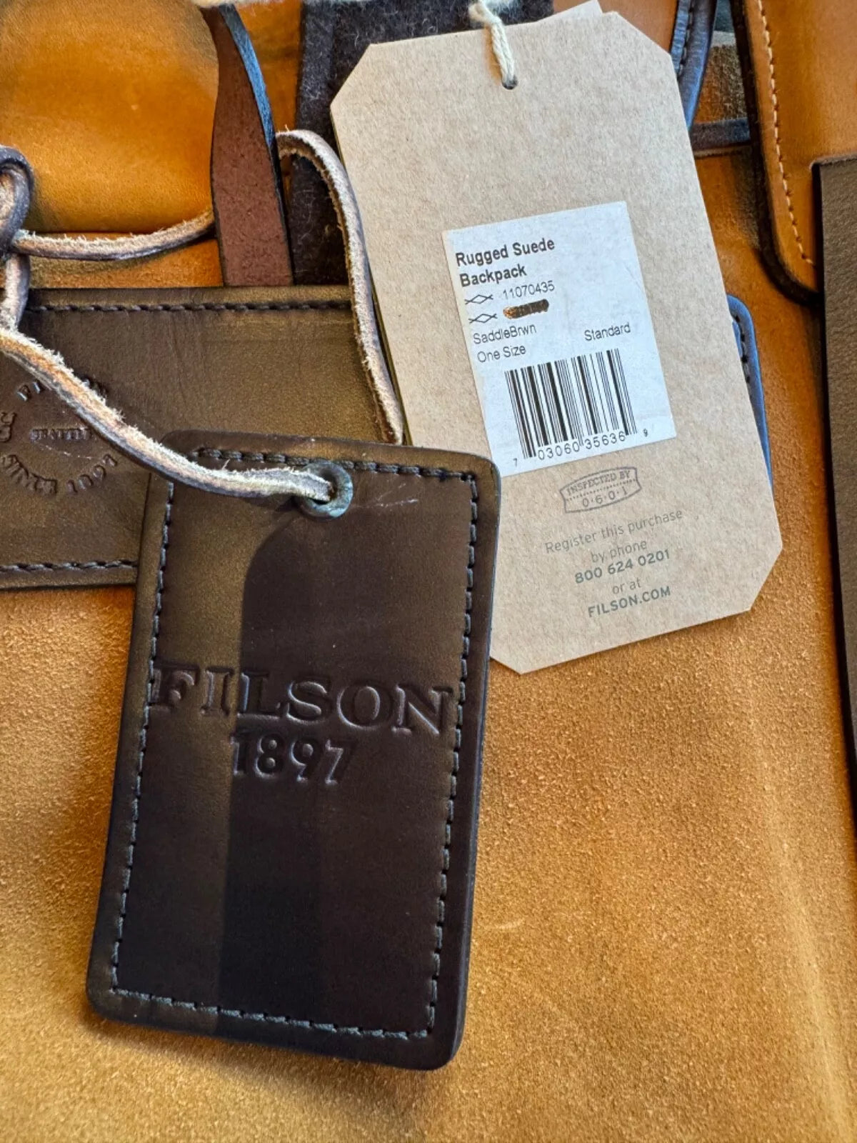 FILSON RUGGED SUEDE BACKPACK SADDLEBROWN ONE SIZE NWT RARE USA MADE LONG 11070435 GONE!!