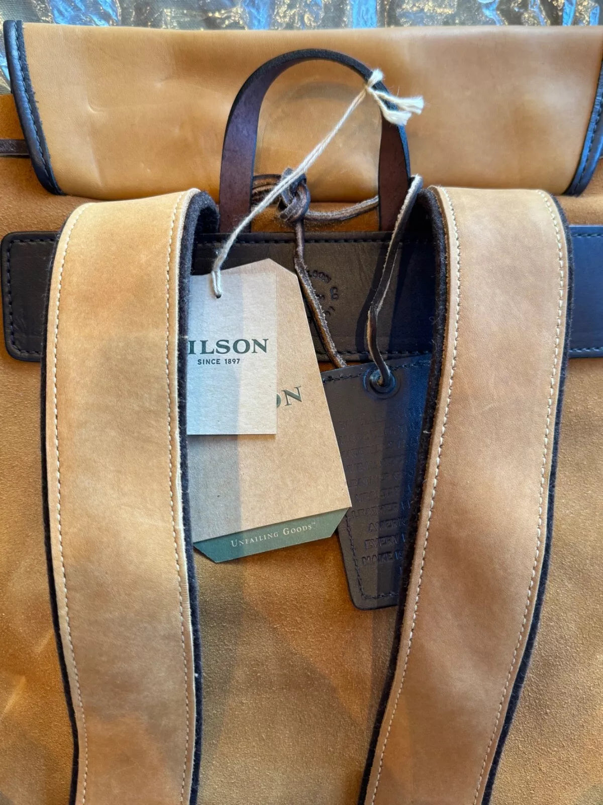 FILSON RUGGED SUEDE BACKPACK SADDLEBROWN ONE SIZE NWT RARE USA MADE LONG 11070435 GONE!!