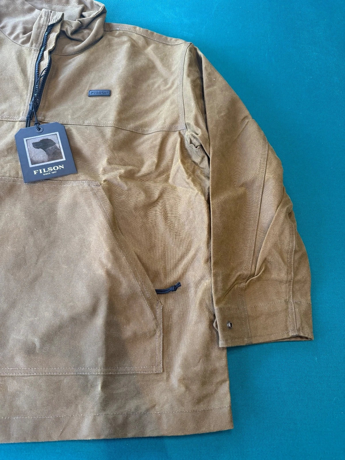 Filson Tin Cloth Quarter Zip Pullover 20263399 Medium Dark Tan Khaki Waxed Oil