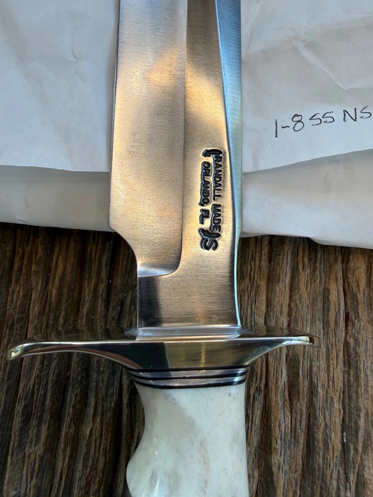 New in Paper Randall Made Knife Model 1-8 Stag Finger Grooves Stainless Nickel Hilt