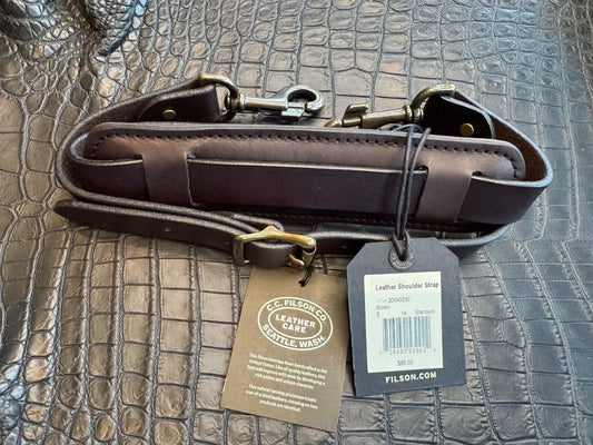 NWT Filson Leather Shoulder Strap USA Brown Bridle Brass Adjustable Small 20049230