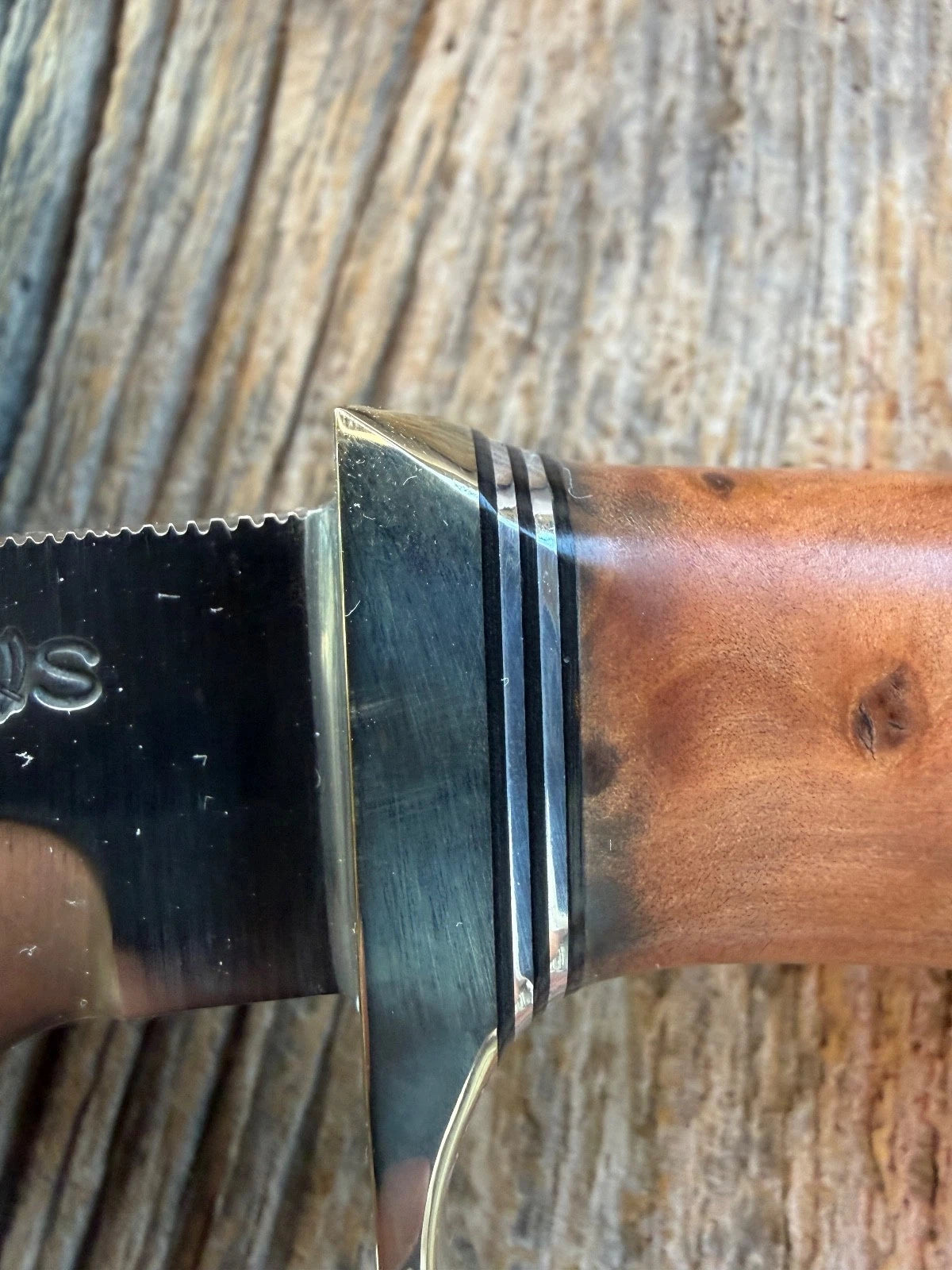 New Paper Randall Made Knife Model 23 Thuya Burl Wood Stainless Nickel Hilt