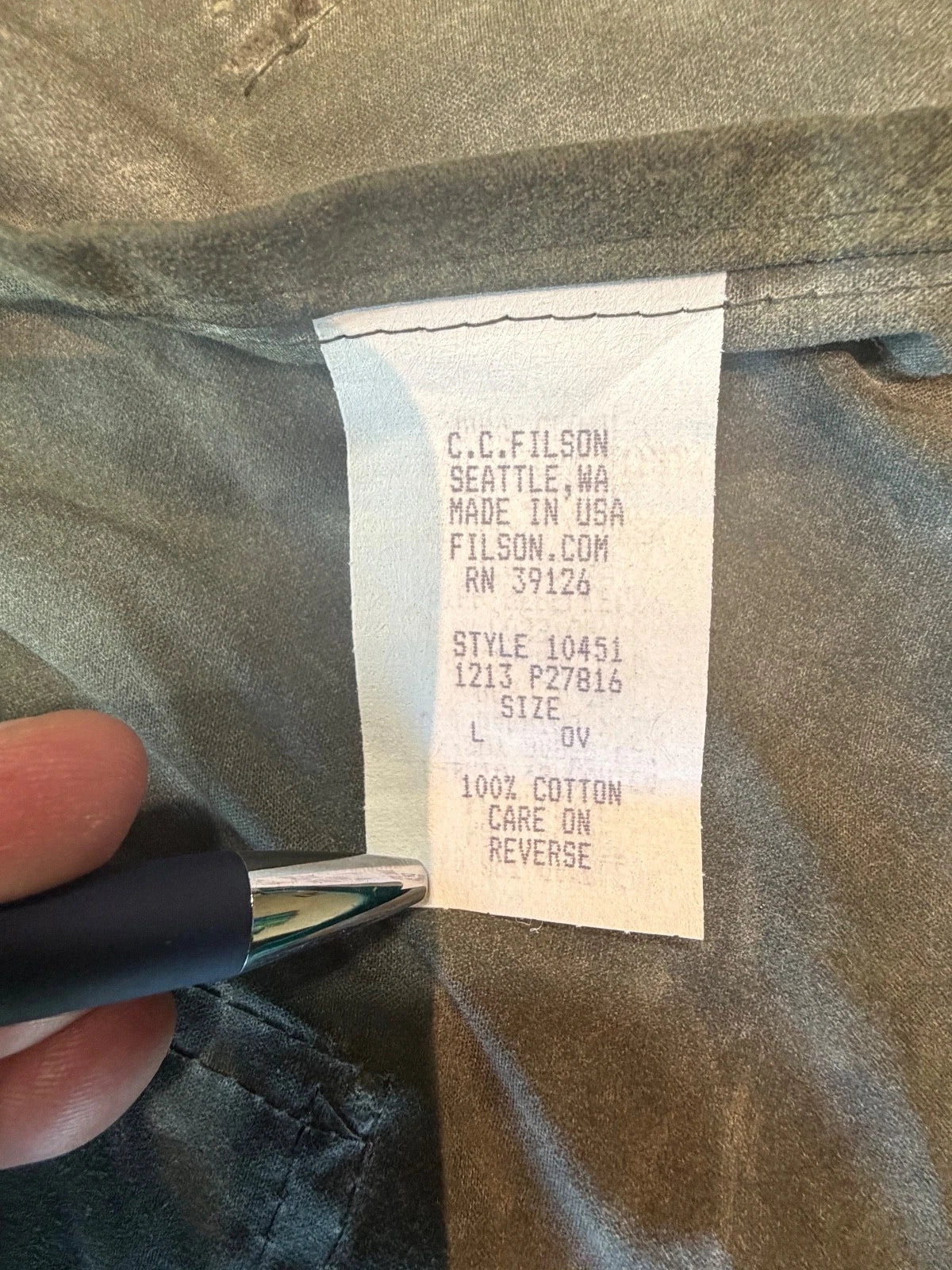 Filson Light Cruiser Soy Wax Jacket Olive L Rare NWT # 10451 USA Made Vintage