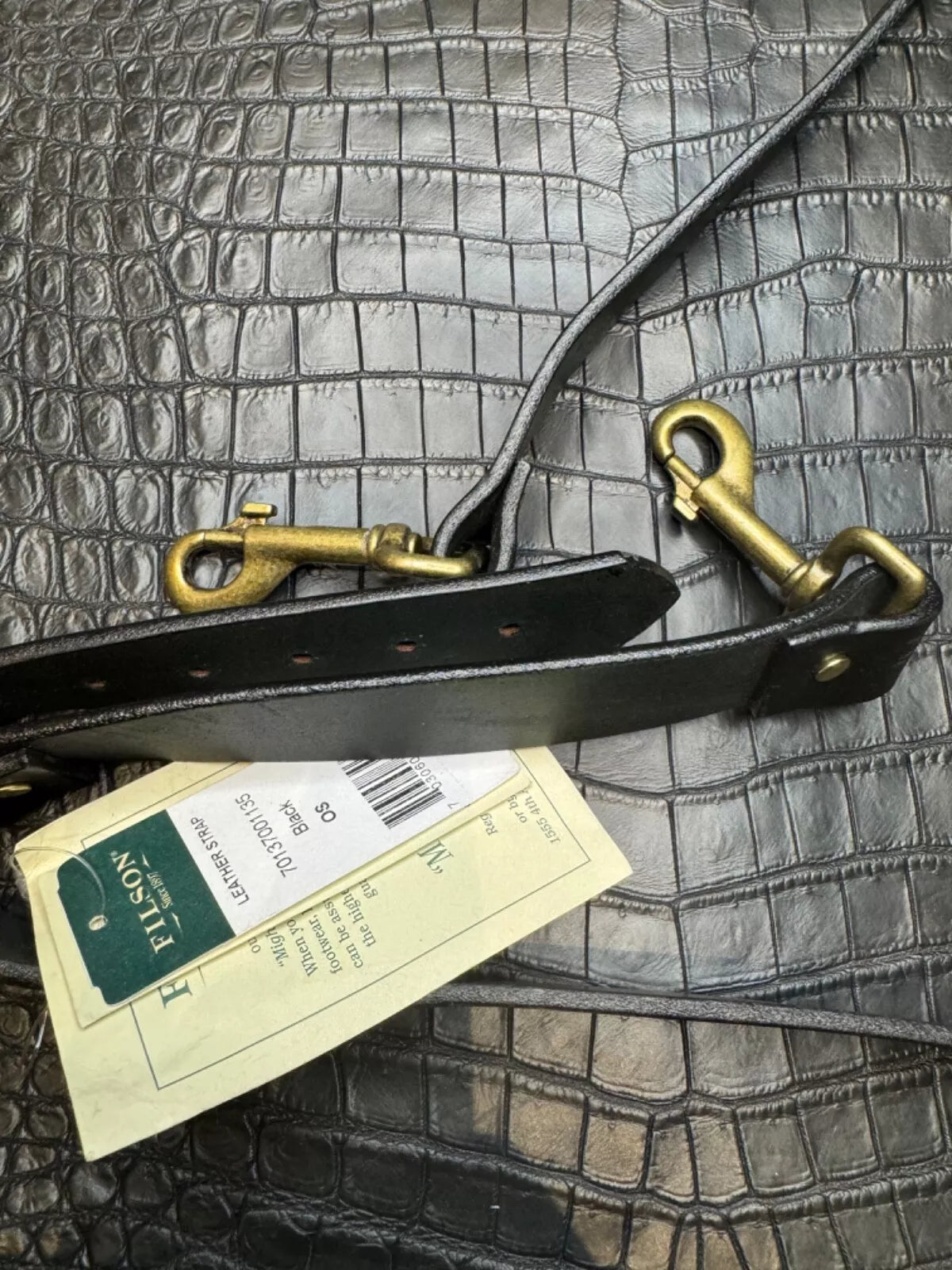 Filson Leather Shoulder Strap MADE IN USA Black Bridle Brass Adjustable Vintage 70137001135