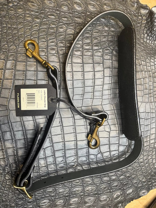 Filson Leather Shoulder Strap NWT USA USA Black Bridle Brass Adjustable 20049230