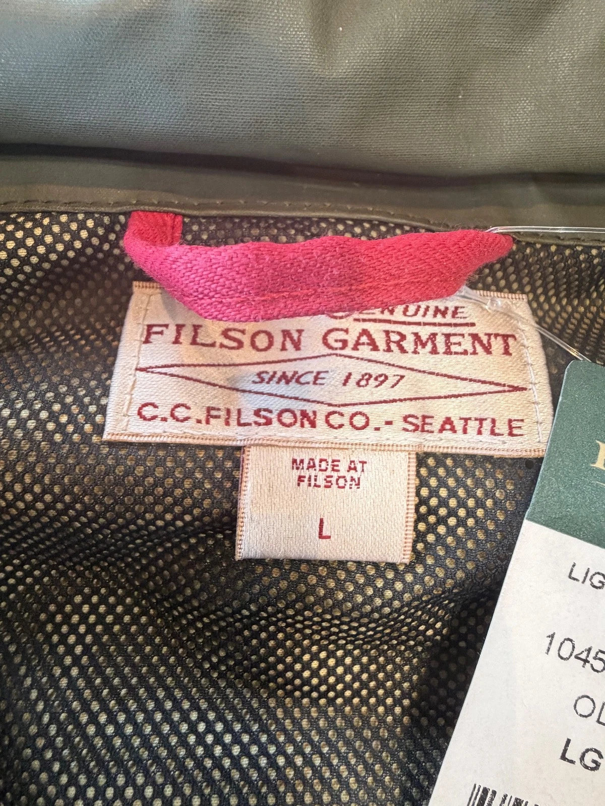 Filson Light Cruiser Soy Wax Jacket Olive L Rare NWT # 10451 USA Made Vintage