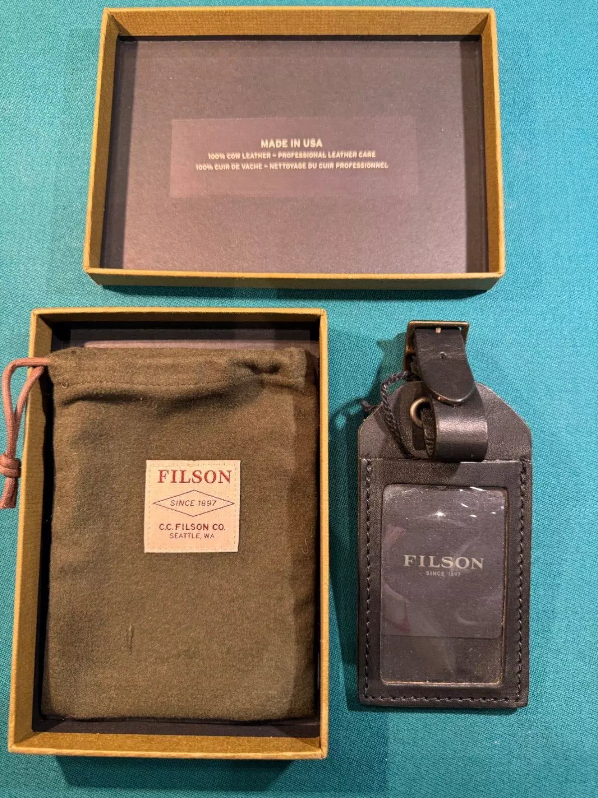 FILSON Dawson Leather LUGGAGE TAG Black Rare New with Tags Original Bo ...