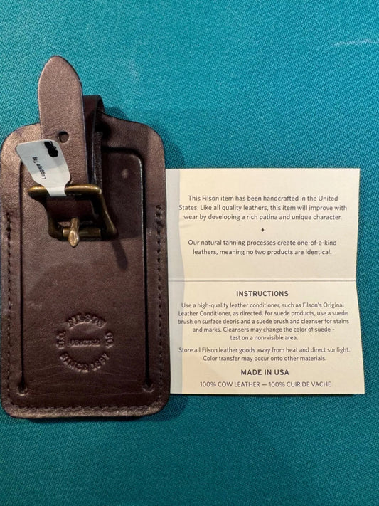 FILSON Weatherproof Leather LUGGAGE TAG Brown Felt Pouch Made USA New with Tags
