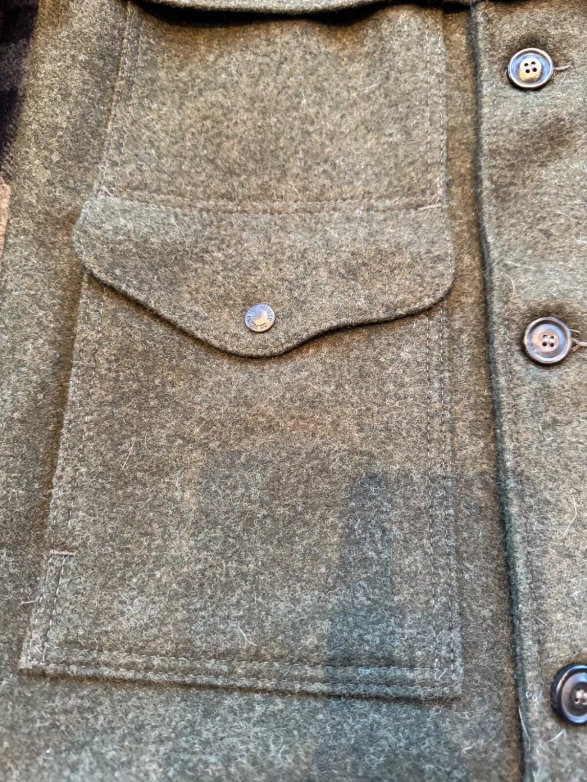 RARE 2021 FILSON LINED MACKINAW WOOL PACKER COAT FOREST GREEN SMALL # 20018829