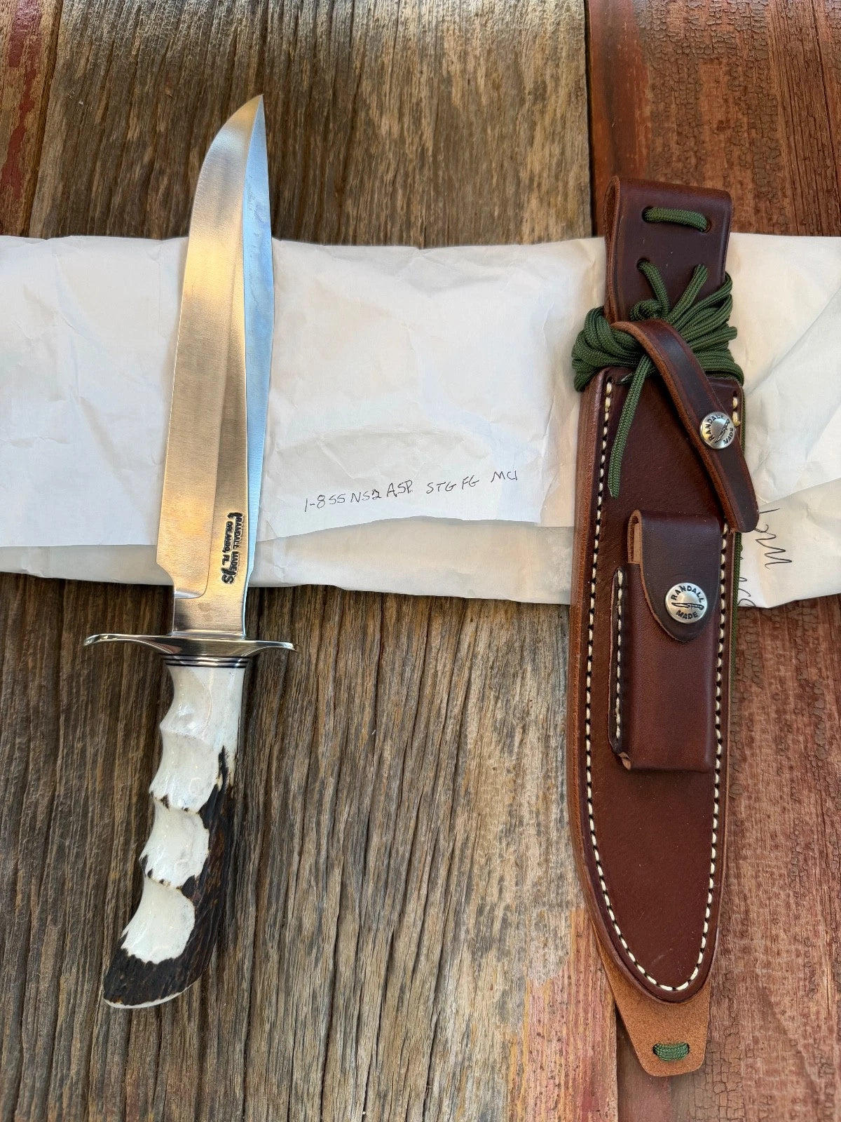 New in Paper Randall Made Knife Model 1-8 Stag Finger Grooves Stainless Nickel Hilt