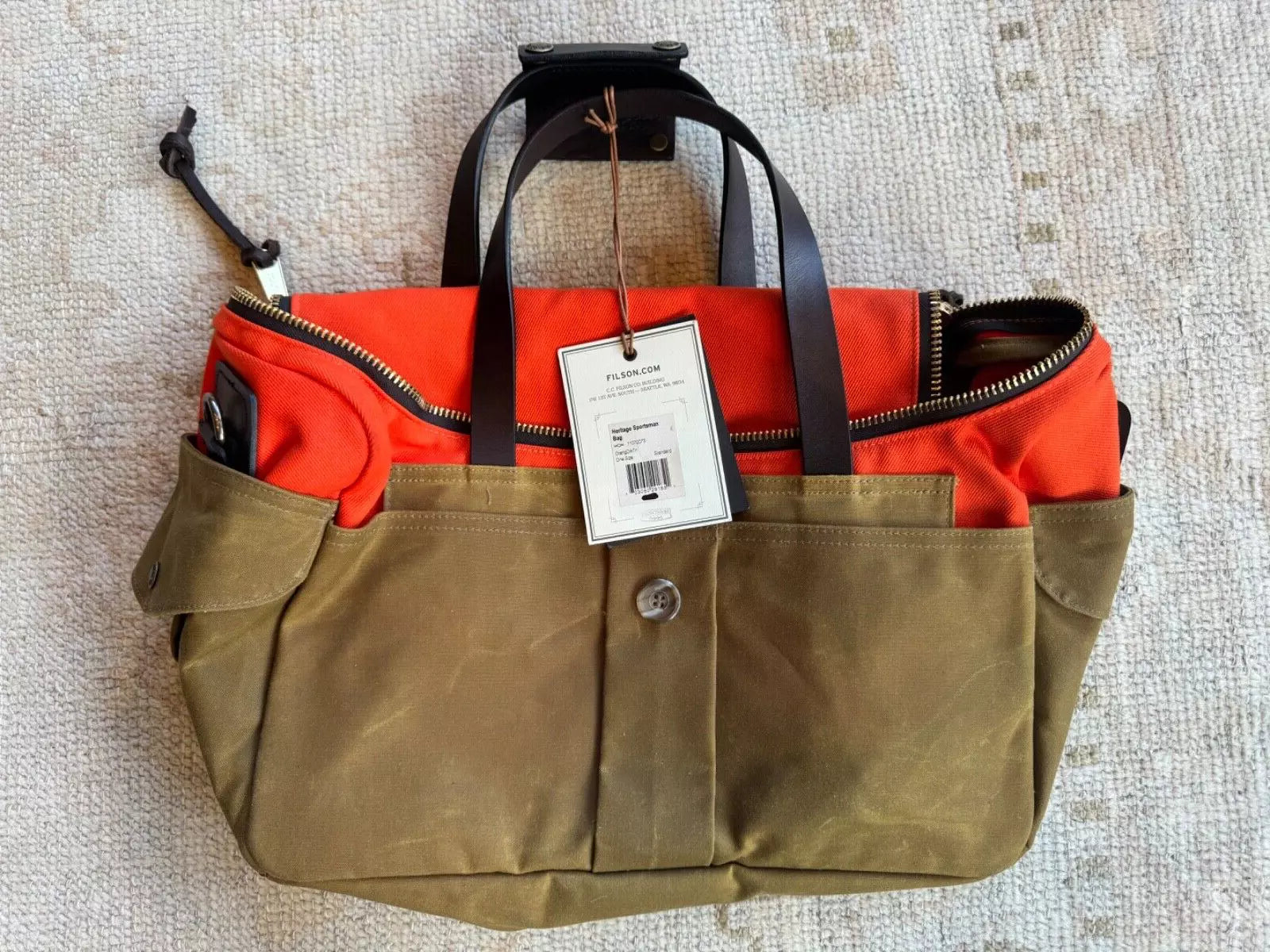 New Unused USA MADE Filson Heritage Sportsman Bag Orange and Dark Tan -11070073