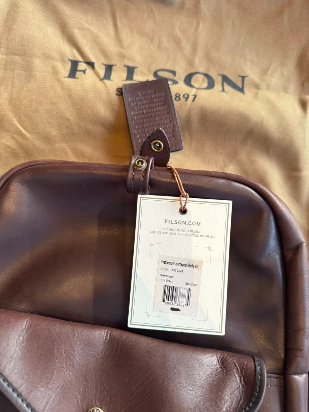 Filson NWT Weatherproof Leather Journeyman Backpack Sierra Brown NWT Grail Rare 11070398