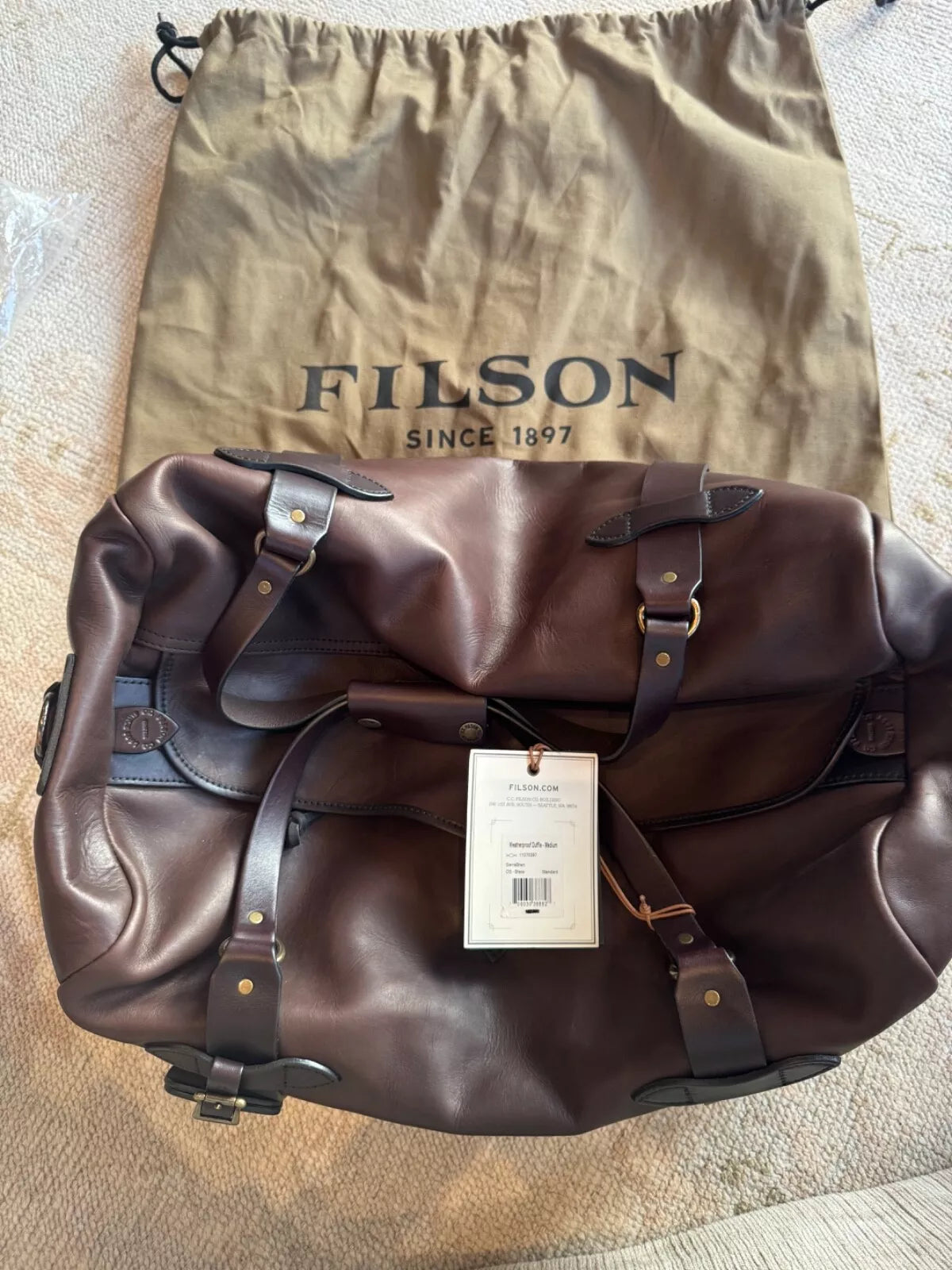 Filson NWT Weatherproof Leather Duffle Sierra Brown NWT Grail Rare 11070397