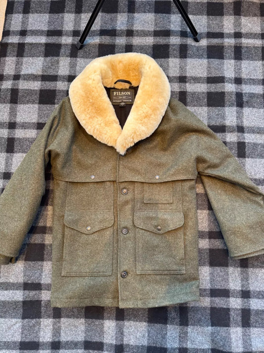 RARE 2021 FILSON LINED MACKINAW WOOL PACKER COAT FOREST GREEN SMALL # 20018829