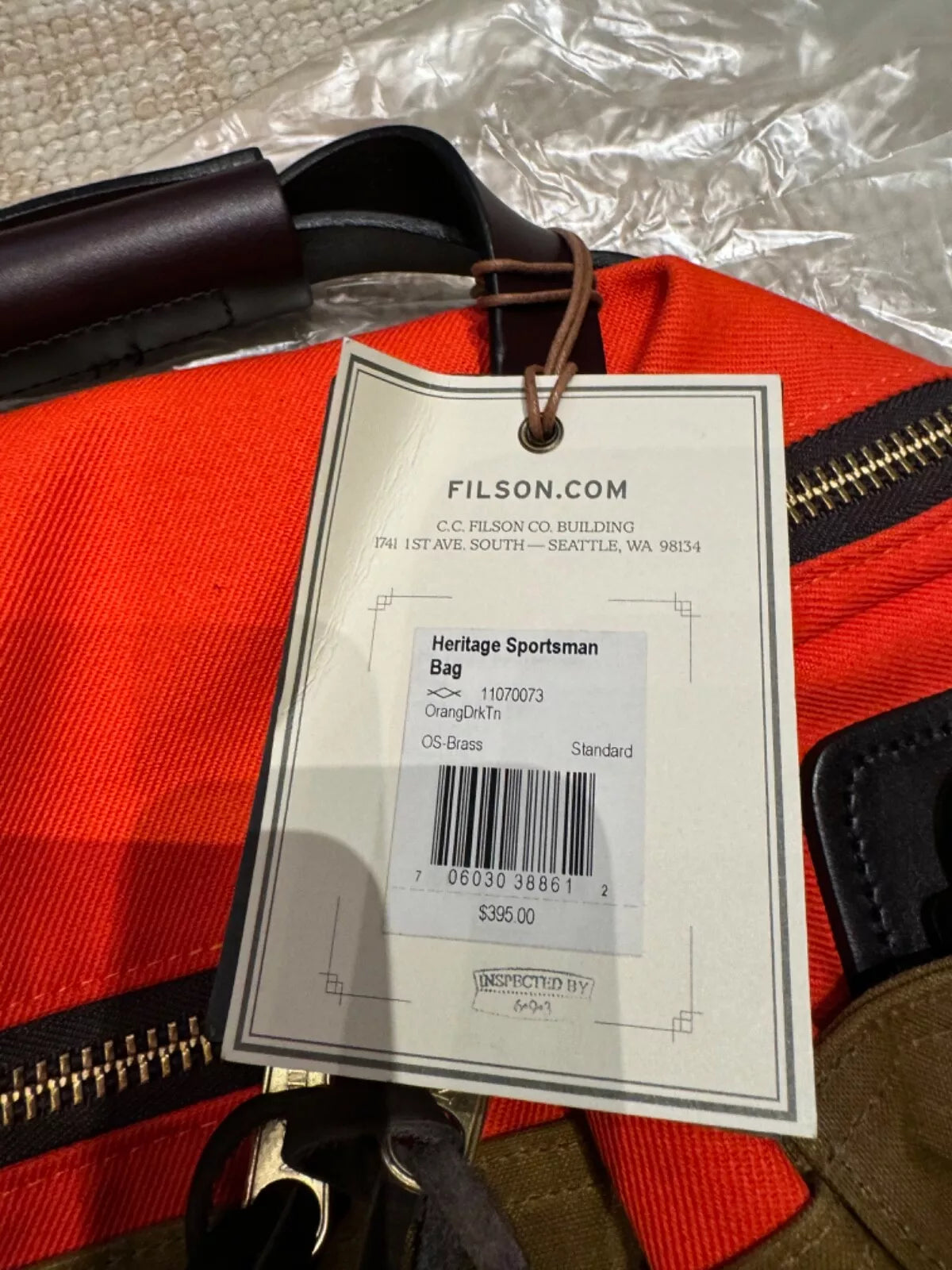 New Unused USA MADE Filson Heritage Sportsman Bag Orange and Dark Tan -11070073