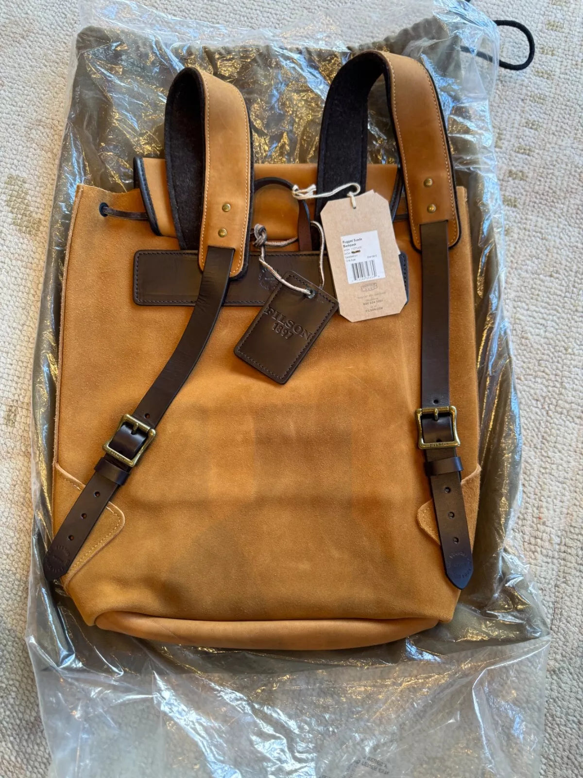 FILSON RUGGED SUEDE BACKPACK SADDLEBROWN ONE SIZE NWT RARE USA MADE LONG 11070435 GONE!!