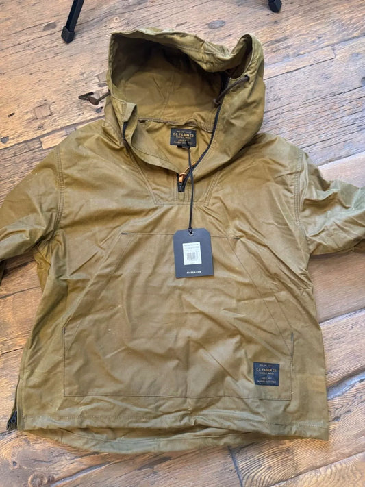 Filson Shelter Cloth Waxed Anorak 20264533 USA Large Dark Tan Khaki Pullover