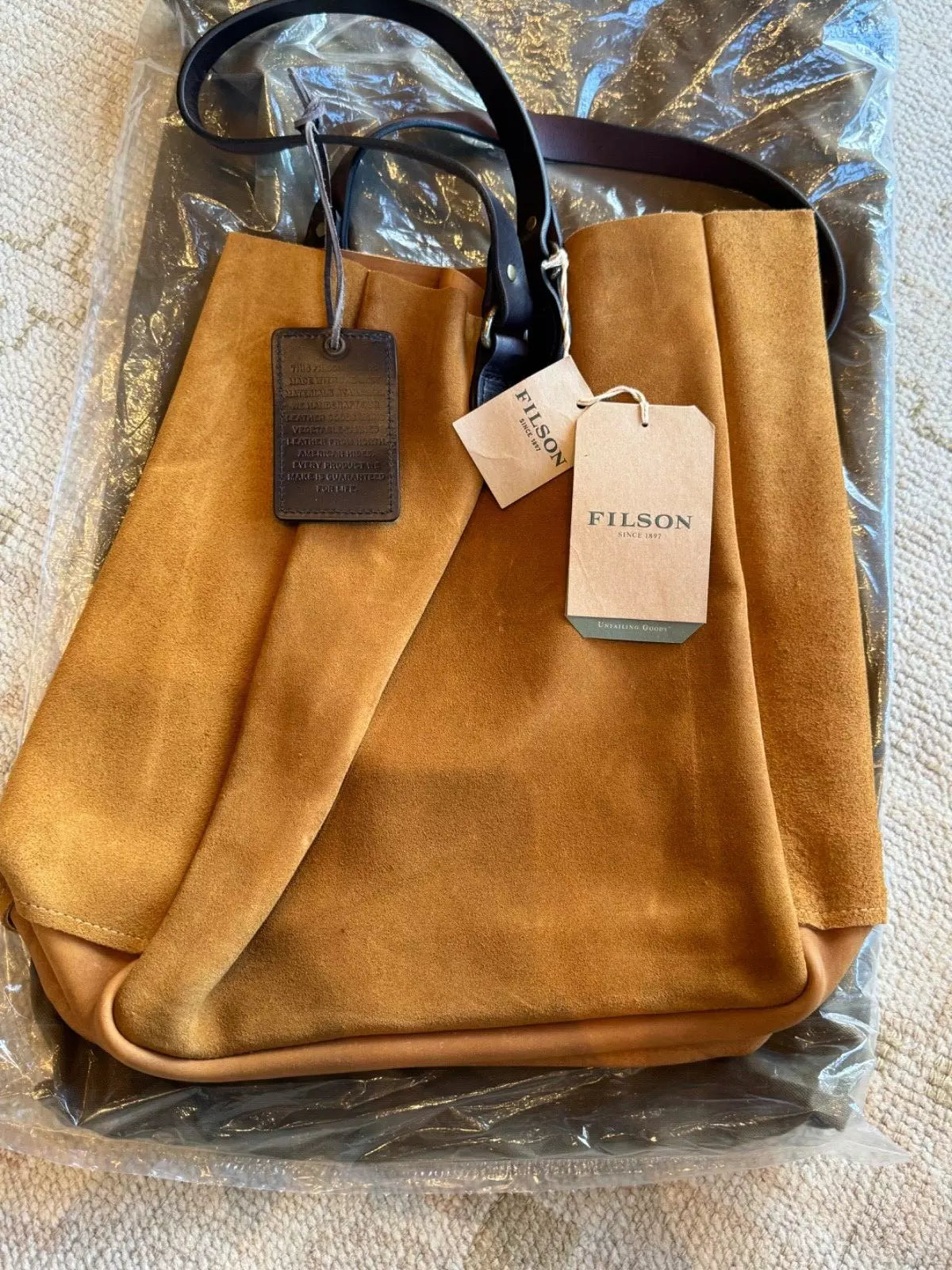 FILSON RUGGED SUEDE TOTE SADDLEBROWN ONE SIZE NWT RARE USA MADE LONG GONE!! -11070434